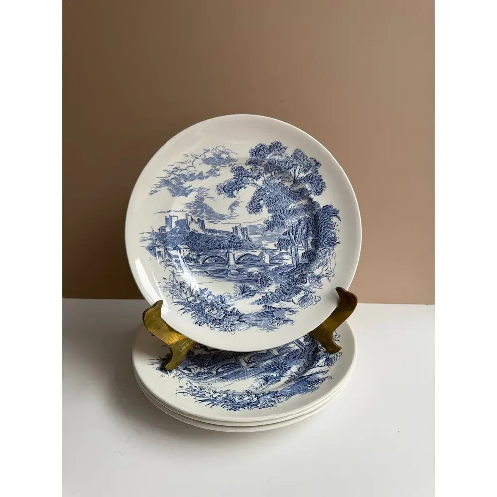 Vintage Wedgwood Dinner Plates Set of 4 Blue Transferware 